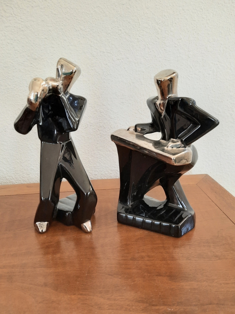 Vintage Cubist Abstract TCM Mid Century Music Trumpet Piano Ceramic Sculptures
